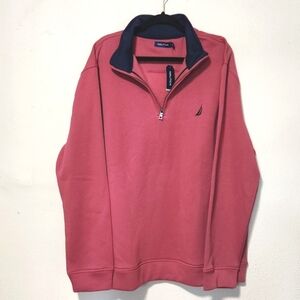 NWT! Nautica J-class Logo Quarter Zip Mock NeckPullover Rusted Hull Fleece